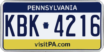 PA license plate KBK4216