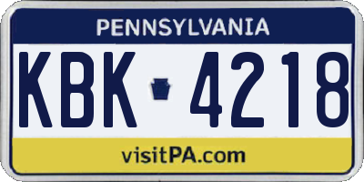 PA license plate KBK4218