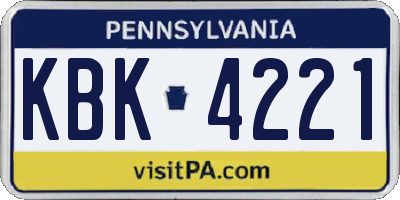 PA license plate KBK4221