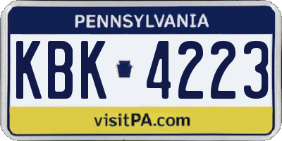 PA license plate KBK4223