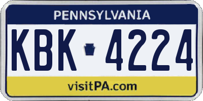 PA license plate KBK4224