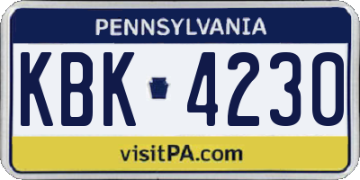 PA license plate KBK4230