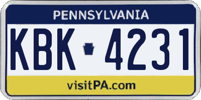 PA license plate KBK4231