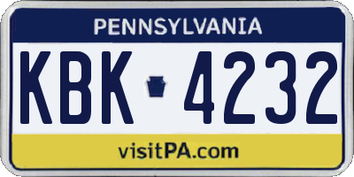 PA license plate KBK4232
