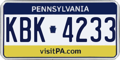 PA license plate KBK4233