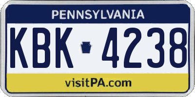 PA license plate KBK4238