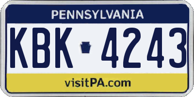 PA license plate KBK4243