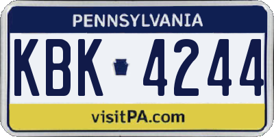 PA license plate KBK4244