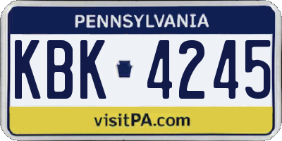 PA license plate KBK4245