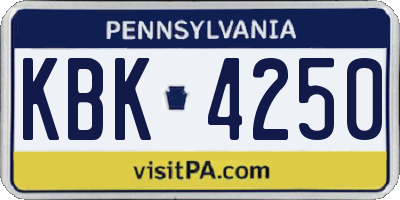 PA license plate KBK4250