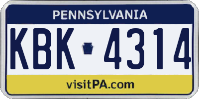 PA license plate KBK4314