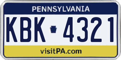 PA license plate KBK4321