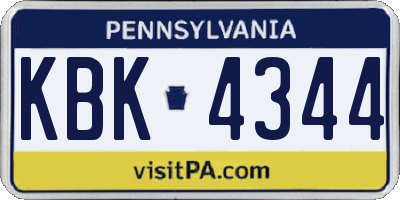 PA license plate KBK4344