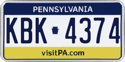 PA license plate KBK4374