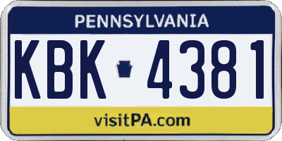 PA license plate KBK4381