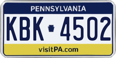 PA license plate KBK4502