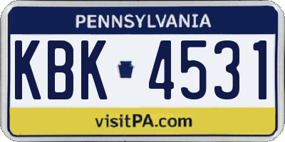 PA license plate KBK4531