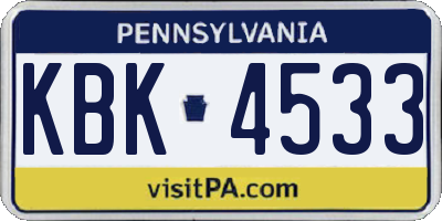 PA license plate KBK4533