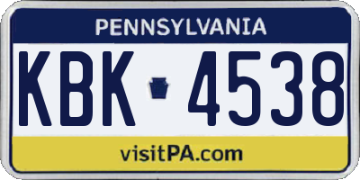 PA license plate KBK4538