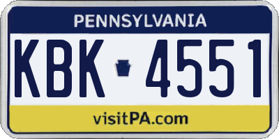 PA license plate KBK4551