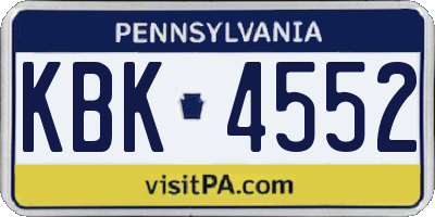 PA license plate KBK4552