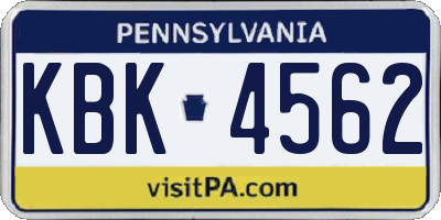 PA license plate KBK4562