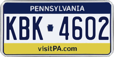 PA license plate KBK4602