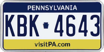 PA license plate KBK4643