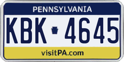 PA license plate KBK4645