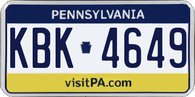PA license plate KBK4649