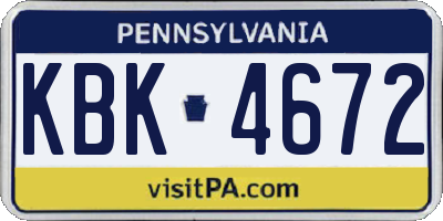 PA license plate KBK4672
