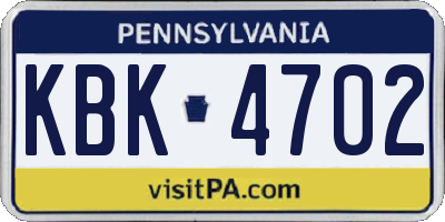 PA license plate KBK4702