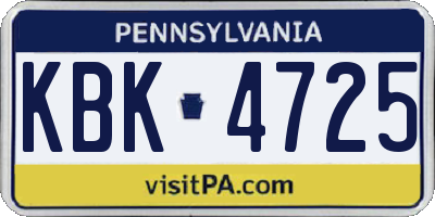 PA license plate KBK4725