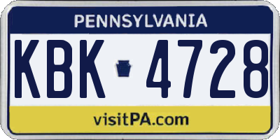 PA license plate KBK4728
