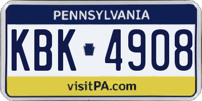 PA license plate KBK4908