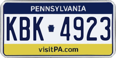 PA license plate KBK4923