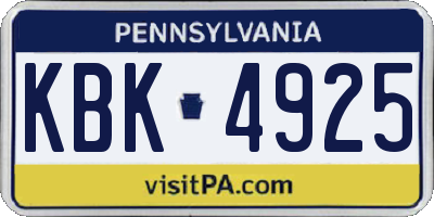 PA license plate KBK4925