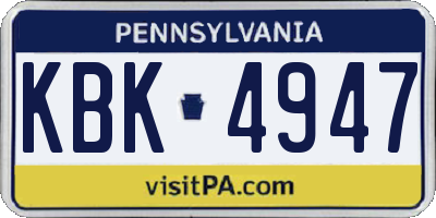 PA license plate KBK4947
