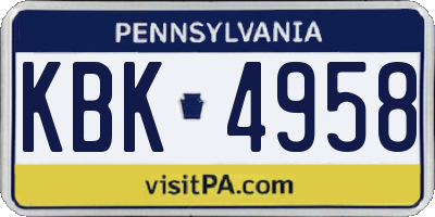 PA license plate KBK4958