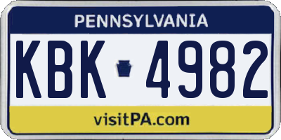 PA license plate KBK4982