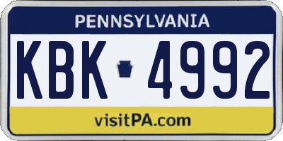 PA license plate KBK4992