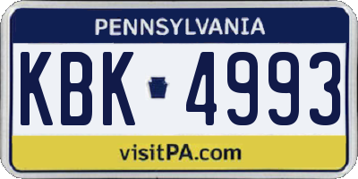 PA license plate KBK4993