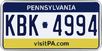 PA license plate KBK4994