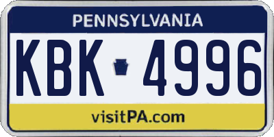 PA license plate KBK4996