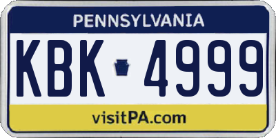 PA license plate KBK4999