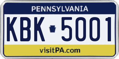 PA license plate KBK5001