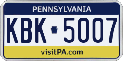 PA license plate KBK5007