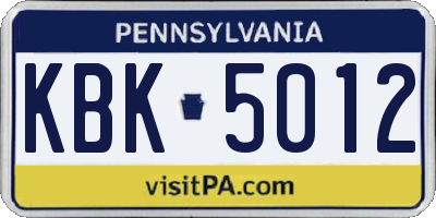 PA license plate KBK5012