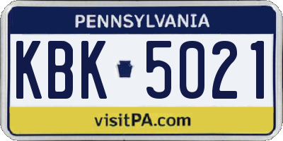 PA license plate KBK5021