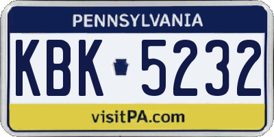 PA license plate KBK5232